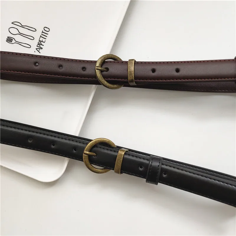 

Retro Women's Belt Simple All-Match Korean Style Student Black Trendy Personality Small Pants Belt Women's Thin