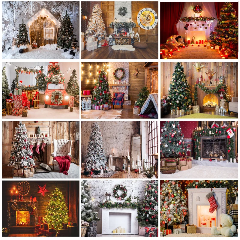 

Vinyl Custom Christmas Day Photography Backdrops Prop Christmas Tree Fireplace Photographic Background Cloth 21710CHM-001