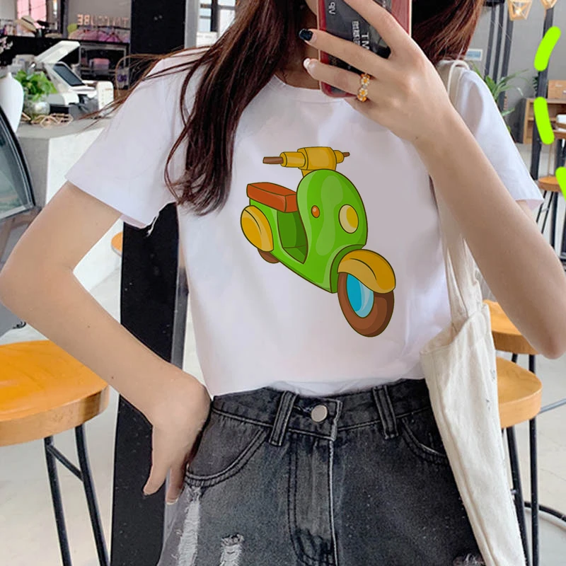 

Women summer Motor printing o-neck t-shirt Vogue T-shirt ladies summer casual T-shirt Aesthetic streetclothing T-shirt