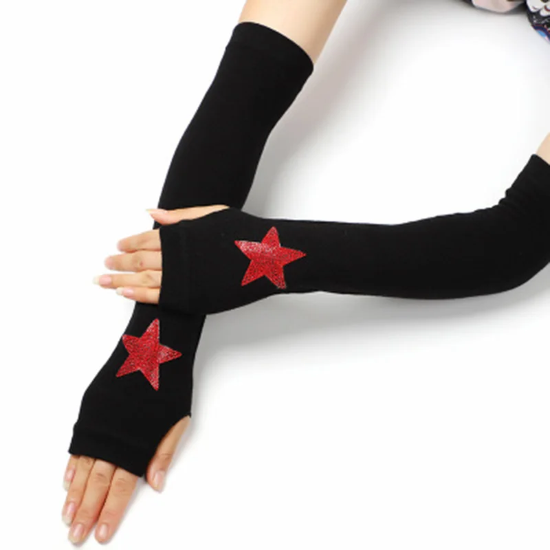 Female Sailor Dance Gloves Fingerless Rivet Women Cute Fox Winter Warm Knitted Long Black half finger Driving gloves H37 | Аксессуары