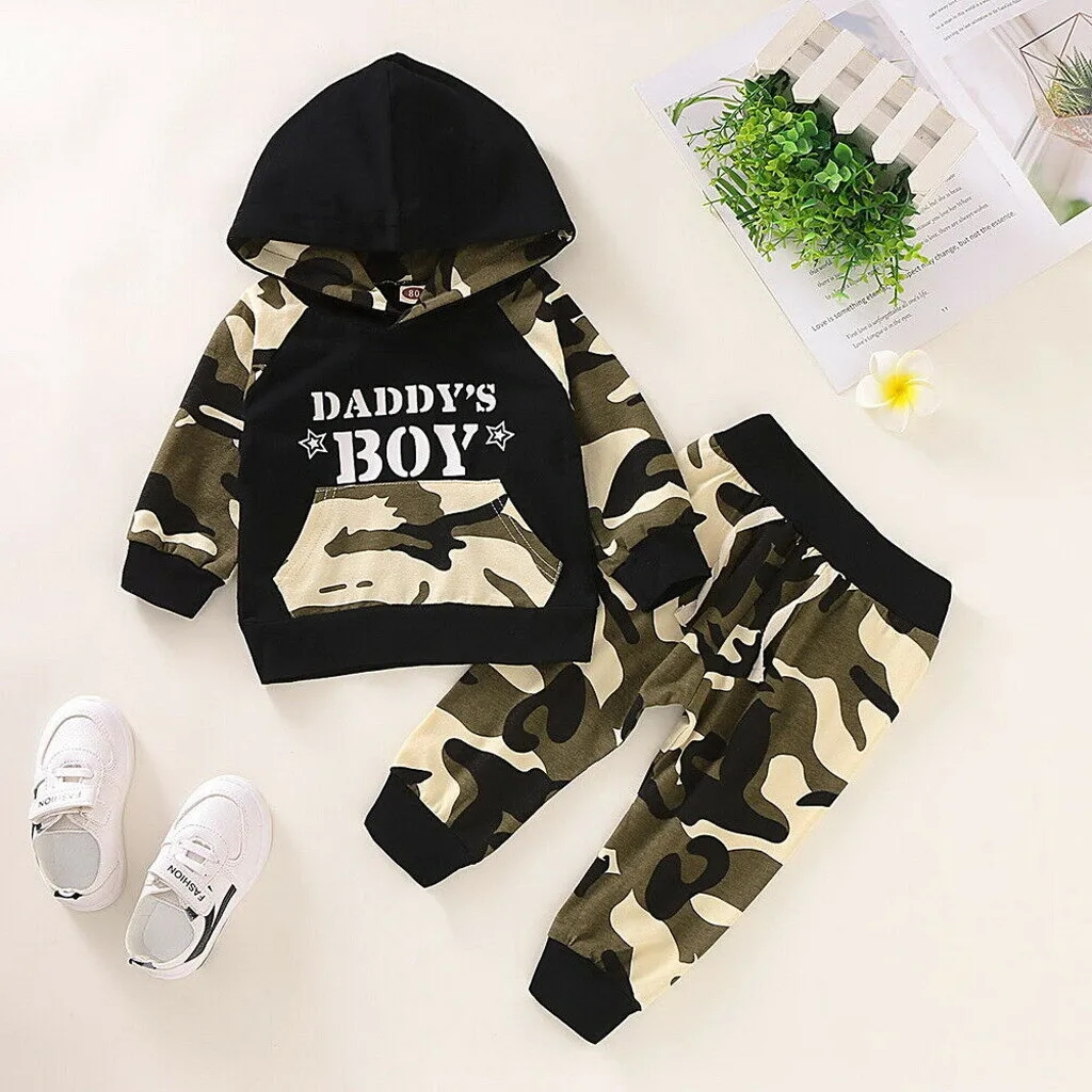 Baby Clothes Sets Newborn Infant Boy Letter Hoodie T Shirt Tops+ Camouflage Pants Outfits Set Christams Gifts |