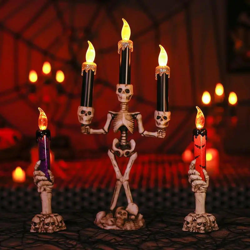 Halloween Party Skull LED Candle Light Bat Skeleton Ghost Handheld Flame Stand Lamp Decor Horror Props | Дом и сад