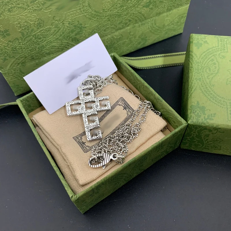

Ag925 Sterling Silver Cross Hollow G Necklace Men And Women Couple Hip Hop Retro Trend Luxury Charm Jewelry Of The Party Gift