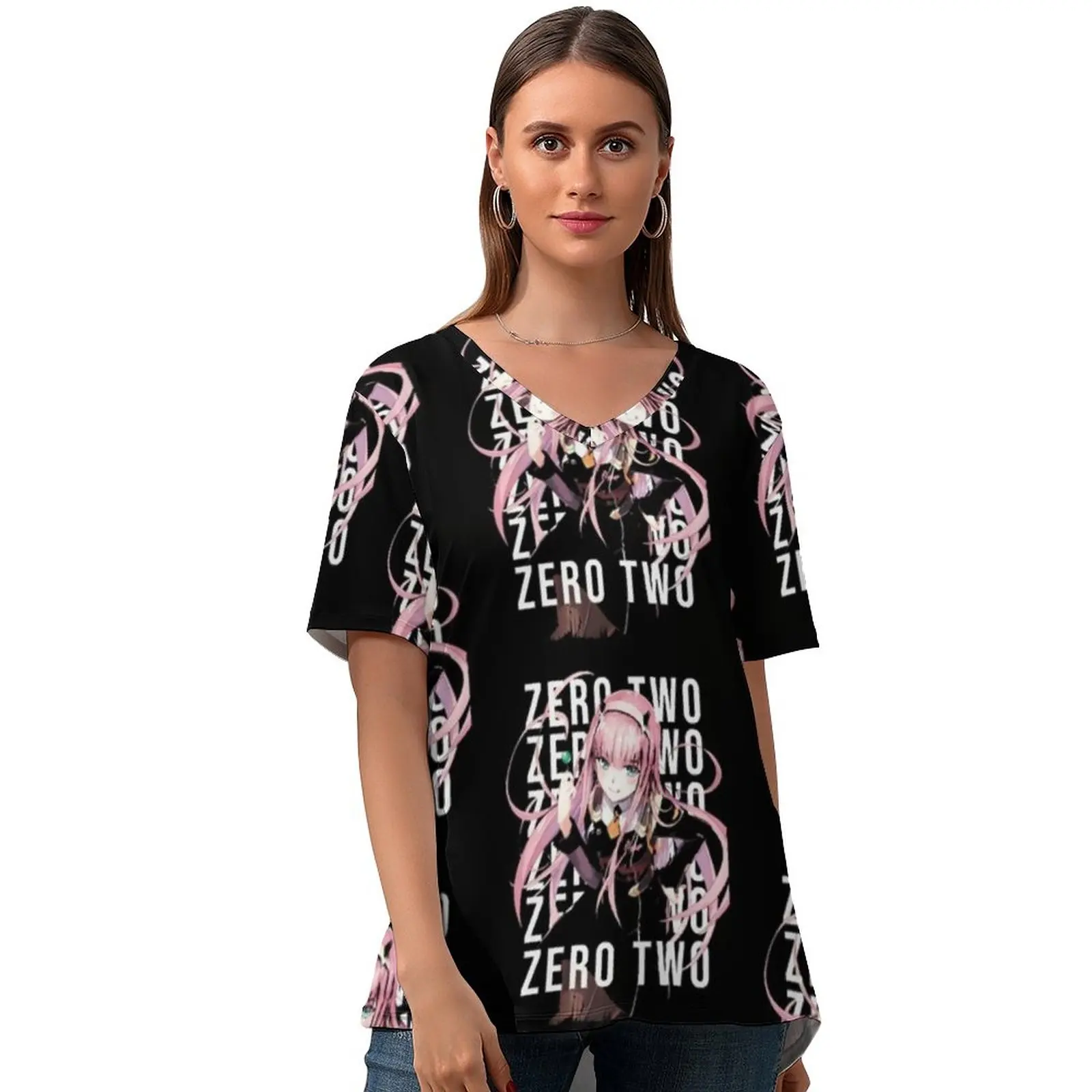 

Darling в Franxx футболки женские забавные уличная одежда футболка с v-образным вырезом Графический короткий рукав Футболка Большой Размеры