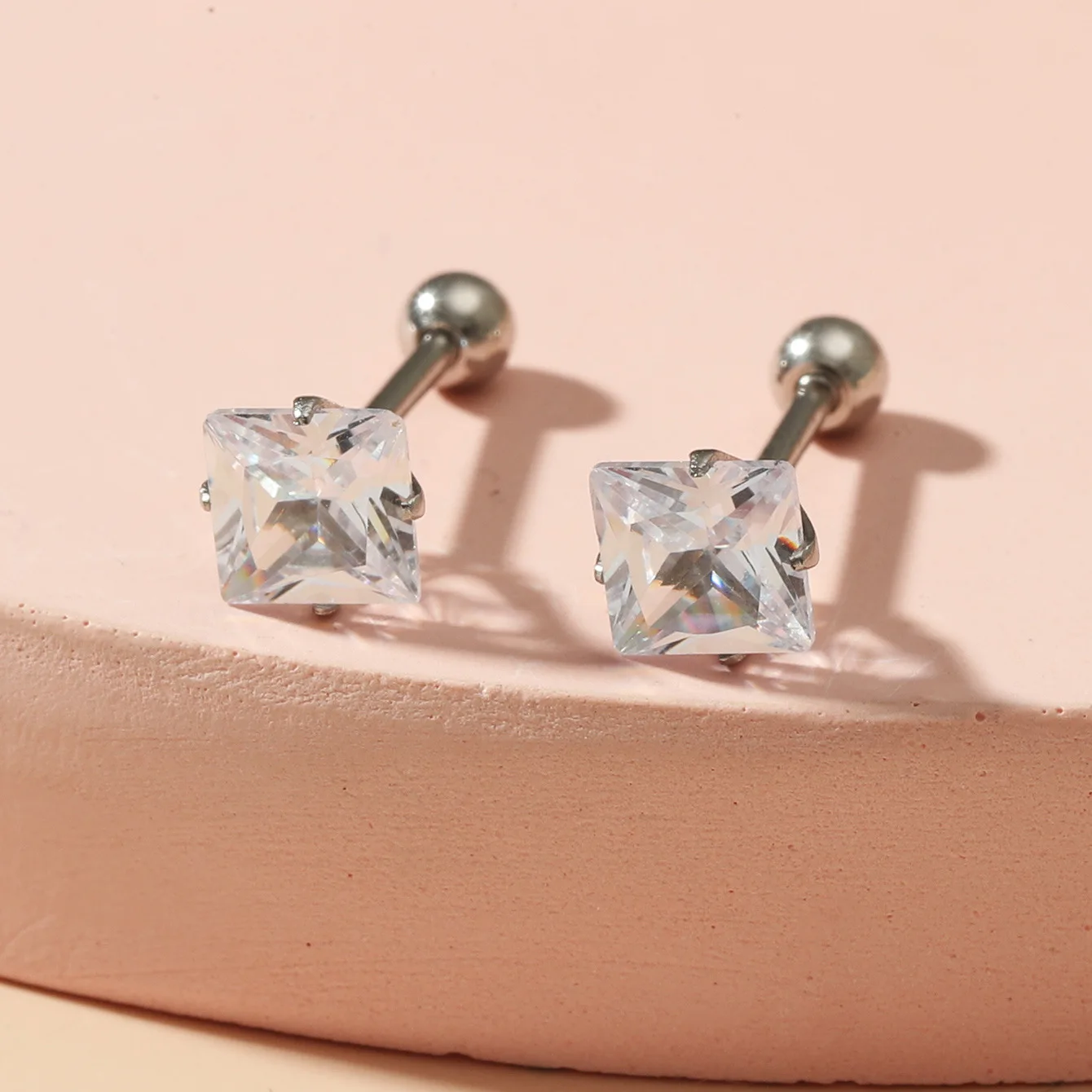 

Stainless Steel Silver Mini Square Ear Bone Studs Simple Zircon Earrings Korean Earrings Jewelry Earrings for Women