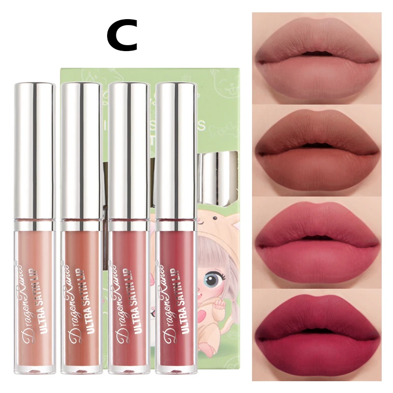 

4PCS Lip Glaze Velvet Matte Lipstick Waterproof Lip Gloss Long Lasting Lip Glaze 1 Box Of 4 Colors Cosmetic Makeup Kit TSLM1
