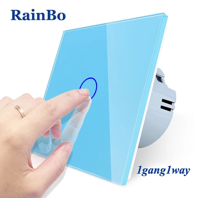 Bainbo Кристалл Стекло Панель Smart Switch ЕС настенный выключатель 110~ 250 В сенсорный выключатель Экран настенный выключатель света 1Gang1Way A1911CW/B - Цвет: Blue