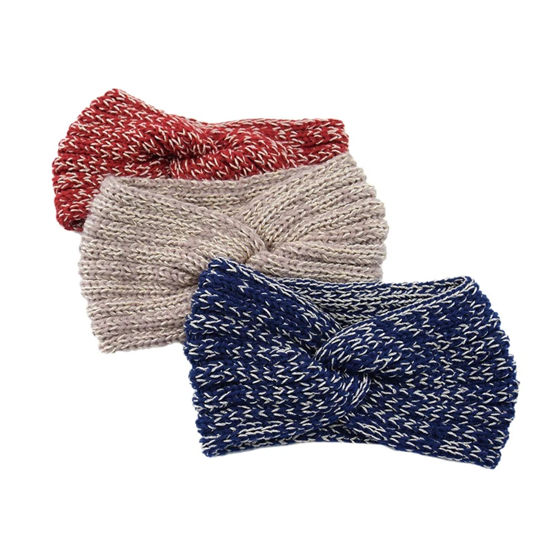 

Winter Elastic Cross Knitted Headband For Women Ear Warmer Headwrap Gold Line Twist Hairband Solid Color Soft Hair Accessories