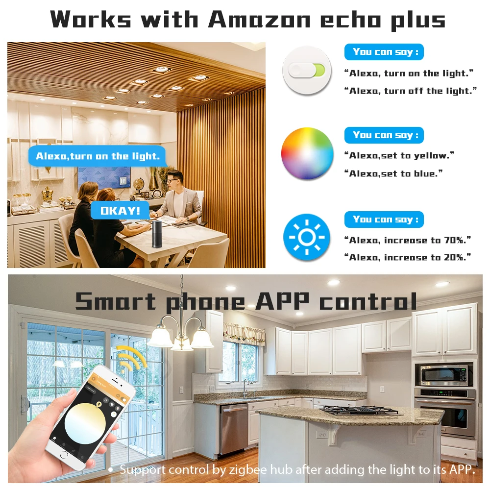 ZIGBEE ZLL Крытый Смарт 6 ваттов 9 12 светодиодный RGBCCT светильники AC100 240V совместим с Alexa