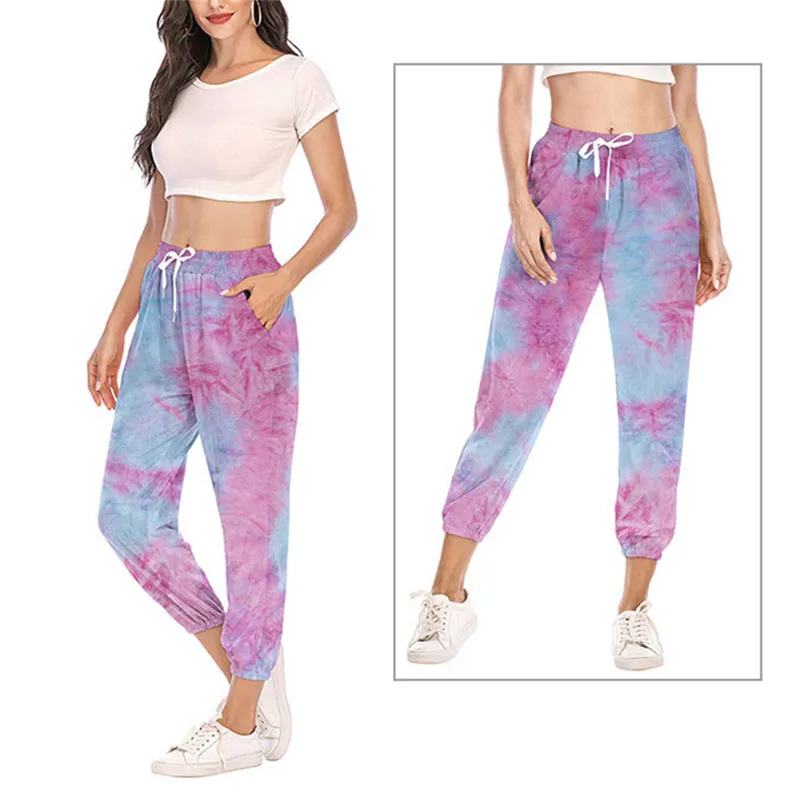 

2020 Tie Dye Sweatpants Women Elastic High Waist Baggy Pants Hip Hop Casual Loose Pants Lady Fashion Pink Trousers Jogging Pants