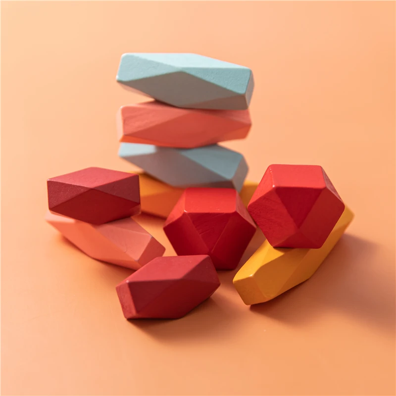 

Silicone Colored Stone Building Blocks Pile Montessori Educational Balance Stacked Natural Toys