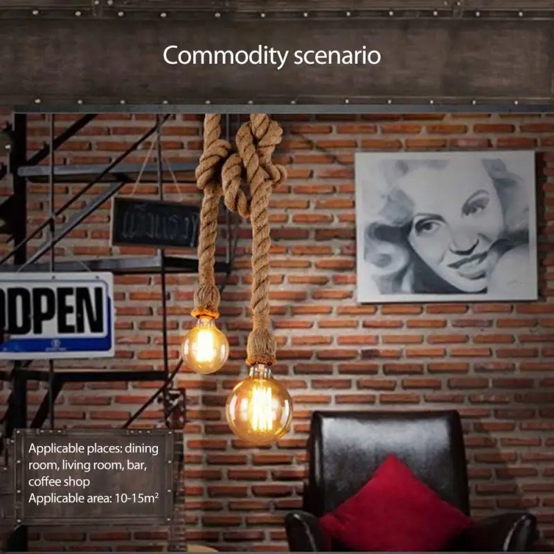 

Vintage hemp rope pendant lamp stand E27 1M 2M 3M AC85-265V attic personality industrial chandelier home light decoration