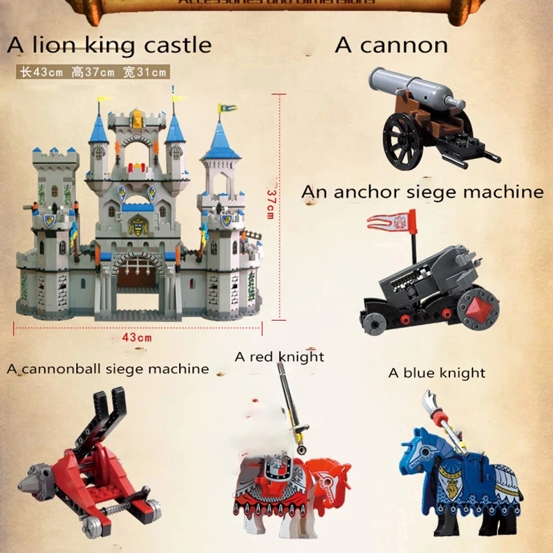 

Military Series Lion Castle Knights Building Blocks Bricks War Siege Games DIY Toys For Kids Christmas Birthday Gifts