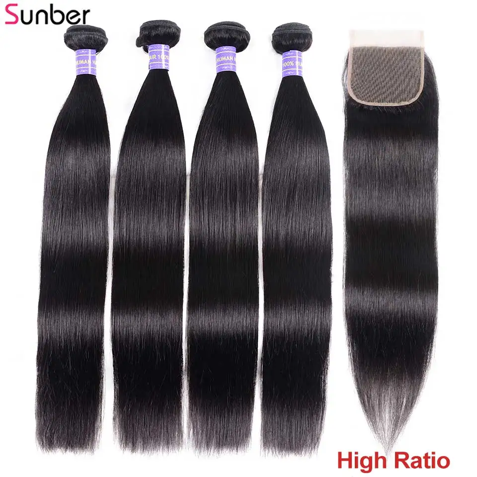 Sunber волосы малайзийские прямые 3 пряди с застежкой натуральный цвет высокое
