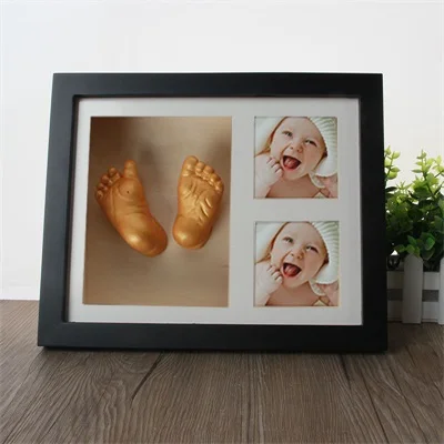 Черный 3D детская ручная форма нога печать фоторамка DIY штукатурка литье комплект стерео клон отпечаток руки Мемориал растут запись сувенир - Цвет: Черный