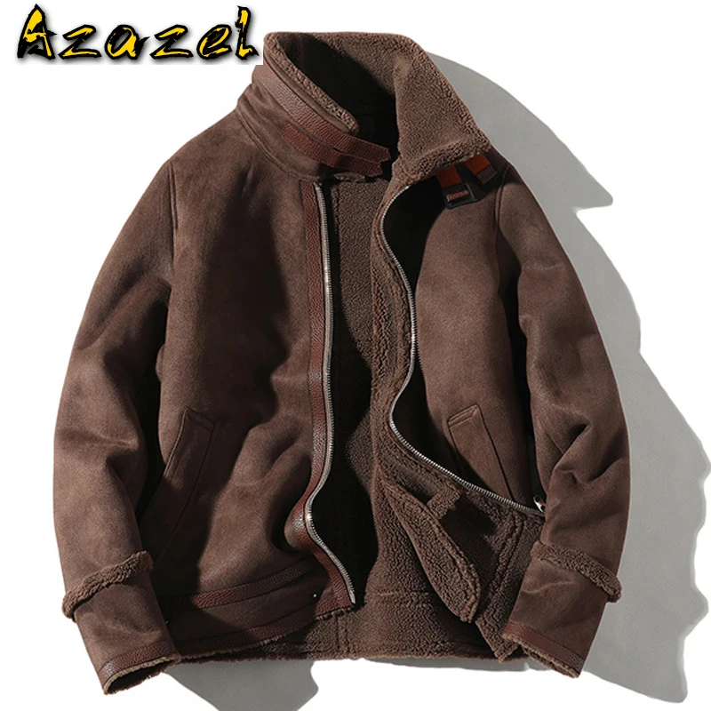 

England Style Biker Mans Faux Fur Coats 5XL Winter Bomber Jacket Mens Fur Leather Coats Automotive Faux Fur Suede Jacket B751