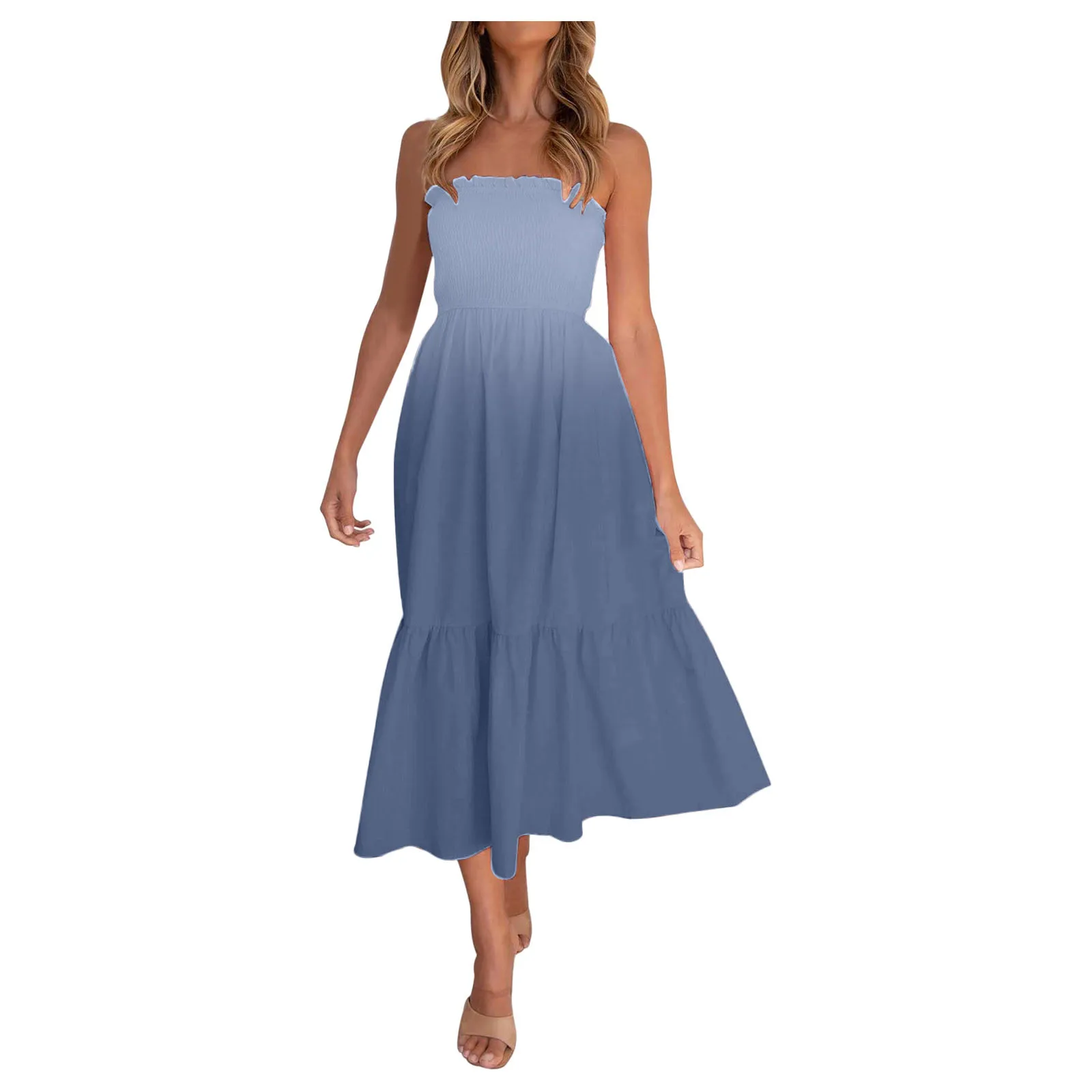 

Tie-dye Print Long Dress Women Bohemian Maxi Dress Casual Loose Tube Strapless Party Dresses For Women 2021 Vestidos