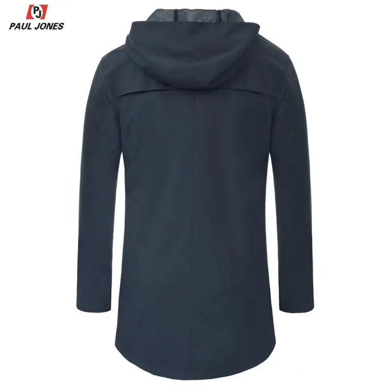PAUL JONES Men Classic Outdoor Hooded Rain Jacket Coat Long Sleeve Water Repellent Raincoat Zip-Up Waterproof Trench | Мужская одежда