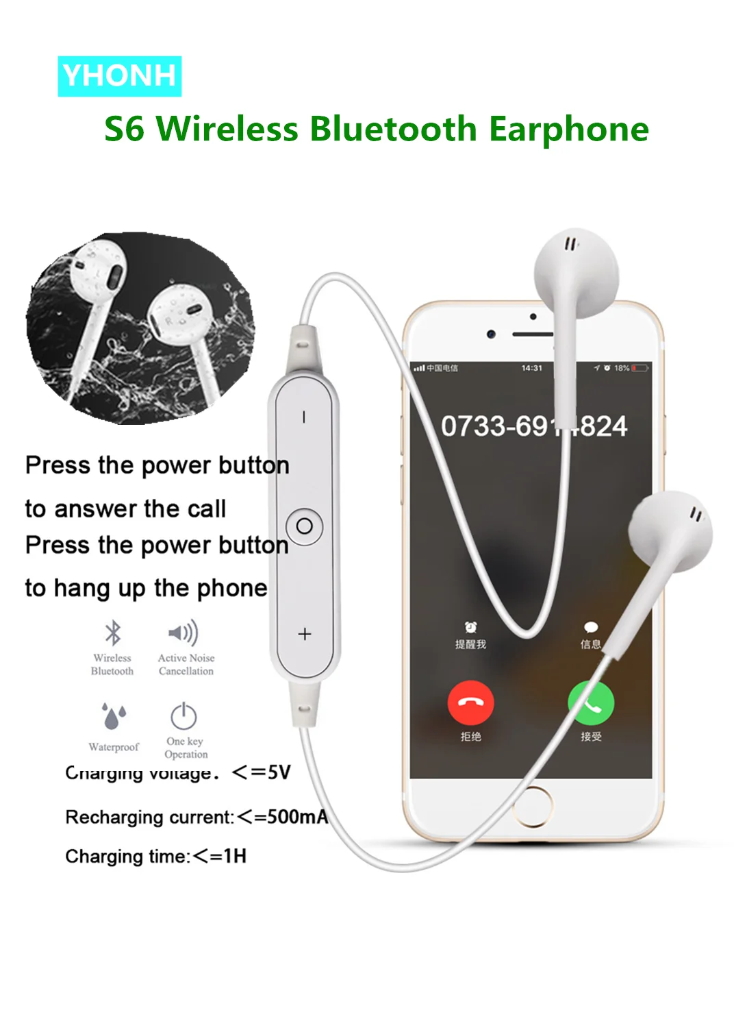 S6 наушники Bluetooth телефон для iPhone Xiaomi все интеллектуальные с шейным ободом