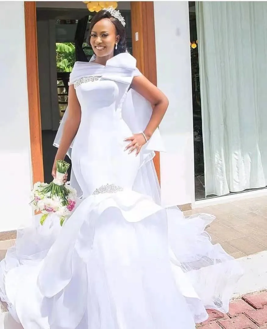 

Новое дизайнерское свадебное платье с юбкой-годе, кружевные свадебные платья из эластичной ткани с украшением из страз, роскошное платье