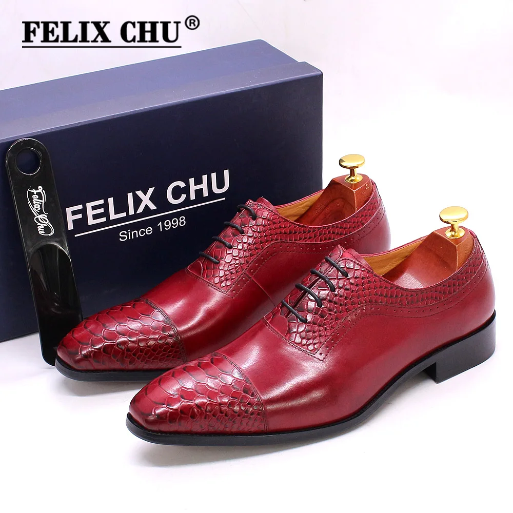 

Size 6-13 Mens Oxford Shoes Genuine Leather Python Pattern Cap Toe Red Wedding Shoes Classic Casual Business Dress Shoes for Men