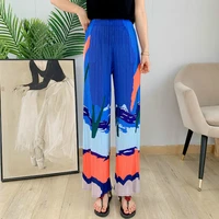 pants for women plus size 2021 autumn new fashion printed loose casual elastic miyake pleated wide leg trousers full length