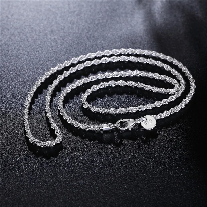 

925 Silver 3MM Twist Necklace Chain For Men Women Fashion Jewelry Gifts