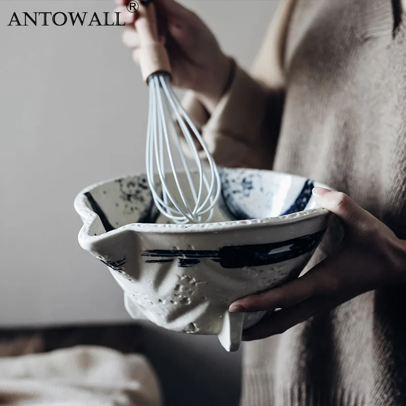 Японская керамическая миска ANTOWALL ручная роспись большая суповая для смешивания