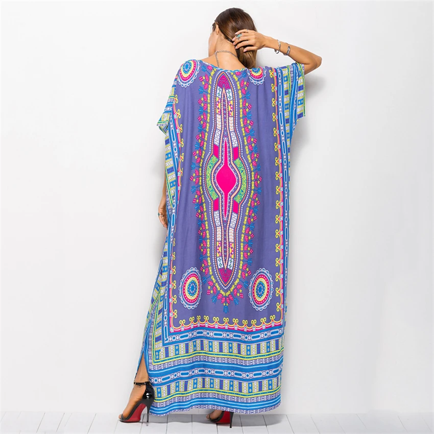 Макси кафтан в мусульманском стиле женское винтажное длинное платье с принтом