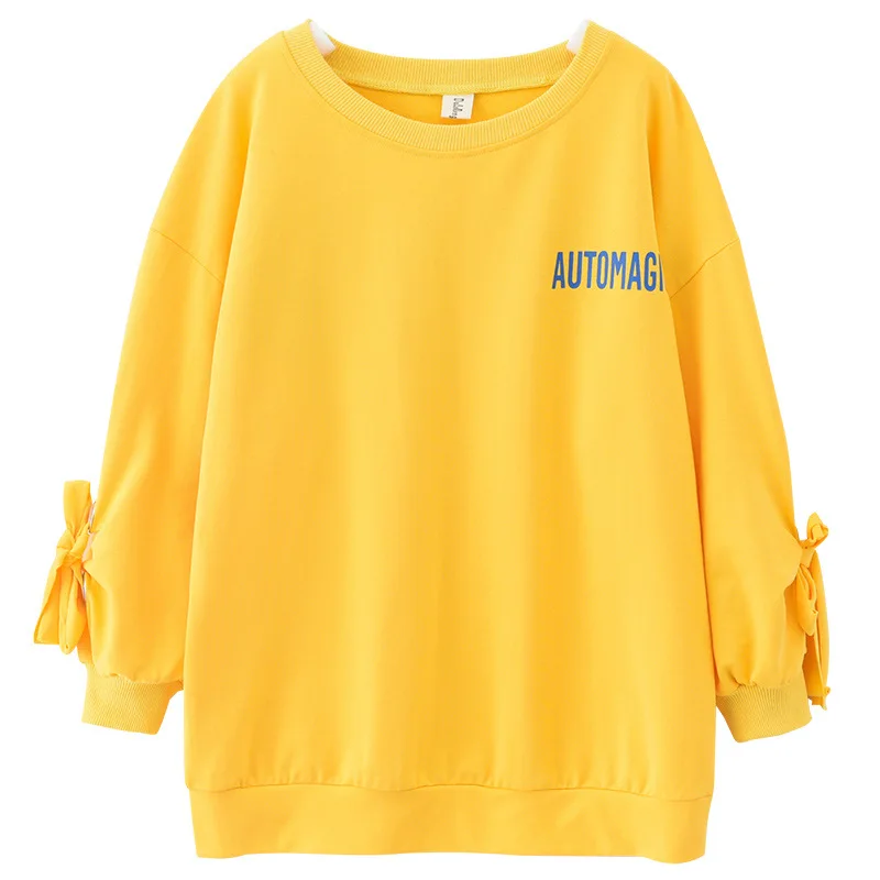 

Желтые длинные топы для девочек, осенняя модная повседневная толстовка с длинными рукавами и галстуком Одежда для девочек-подростков 8, 10, 11,...