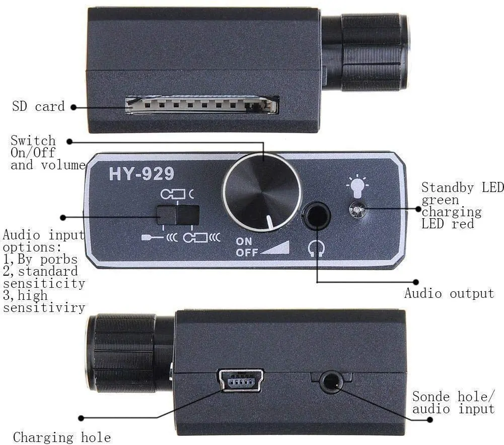 

Anti Wiretapping Detector HY929 high Strength Wall Microphone Voice Bug/Ear Listen Device +Recorder Silver
