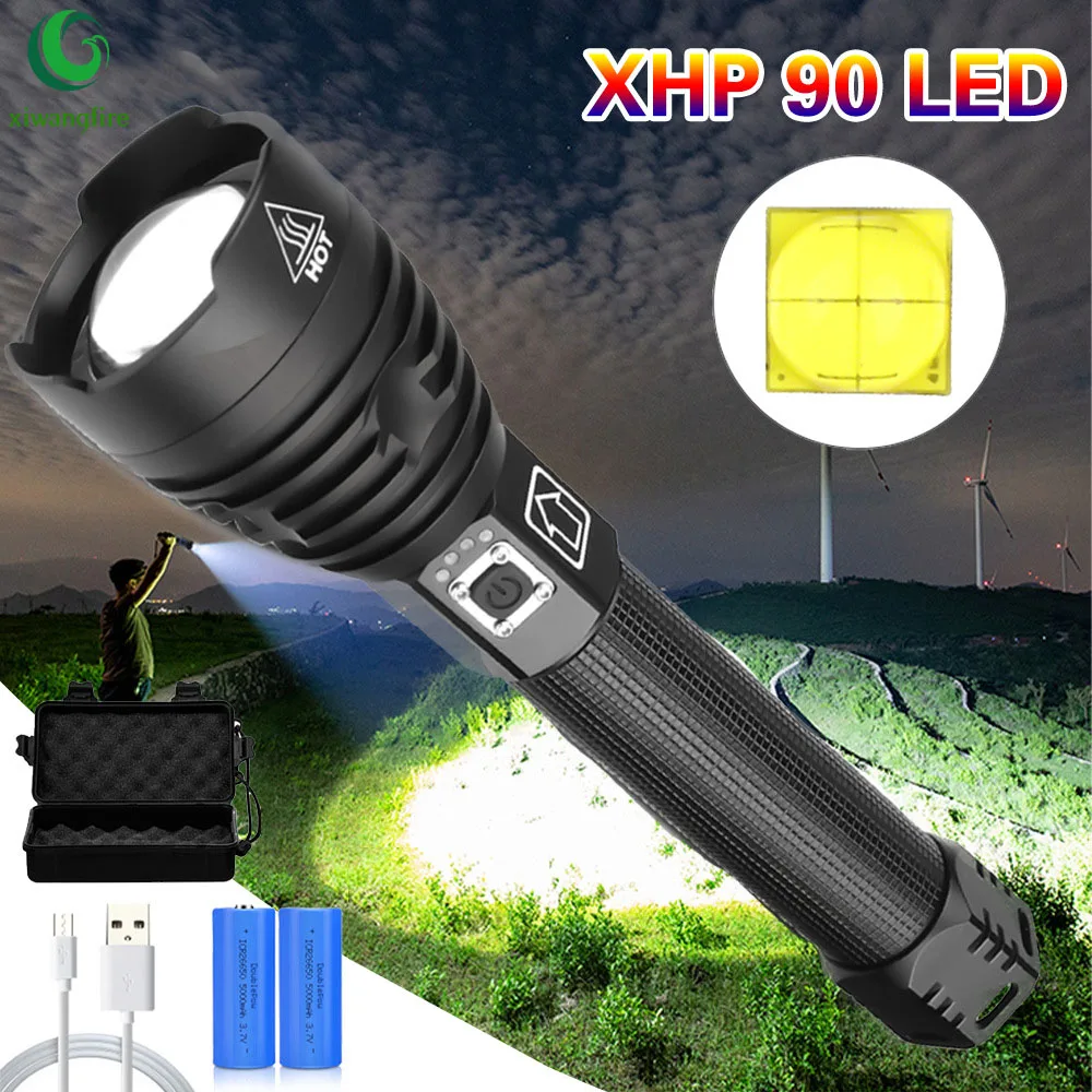 XHP 90 светодиодный светильник фонарь USB Перезаряжаемый мощный флэш