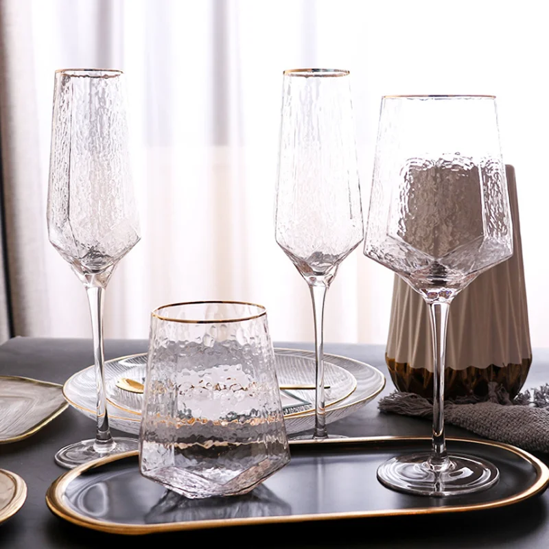 2 Pcs Wine Glasses Home Hammered Goblet Creative Glass Cups Red Diamond Champagne Brandy Wedding Luxury Drinkware | Дом и сад