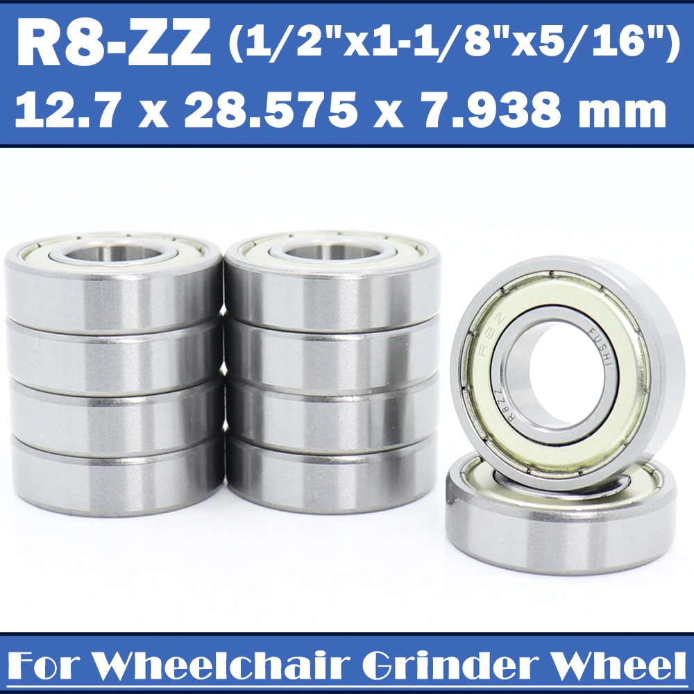 

R8ZZ Bearing 12.7x28.575x7.938mm ABEC-1 ( 10 PCS ) Inch Miniature R8 ZZ Ball Bearings