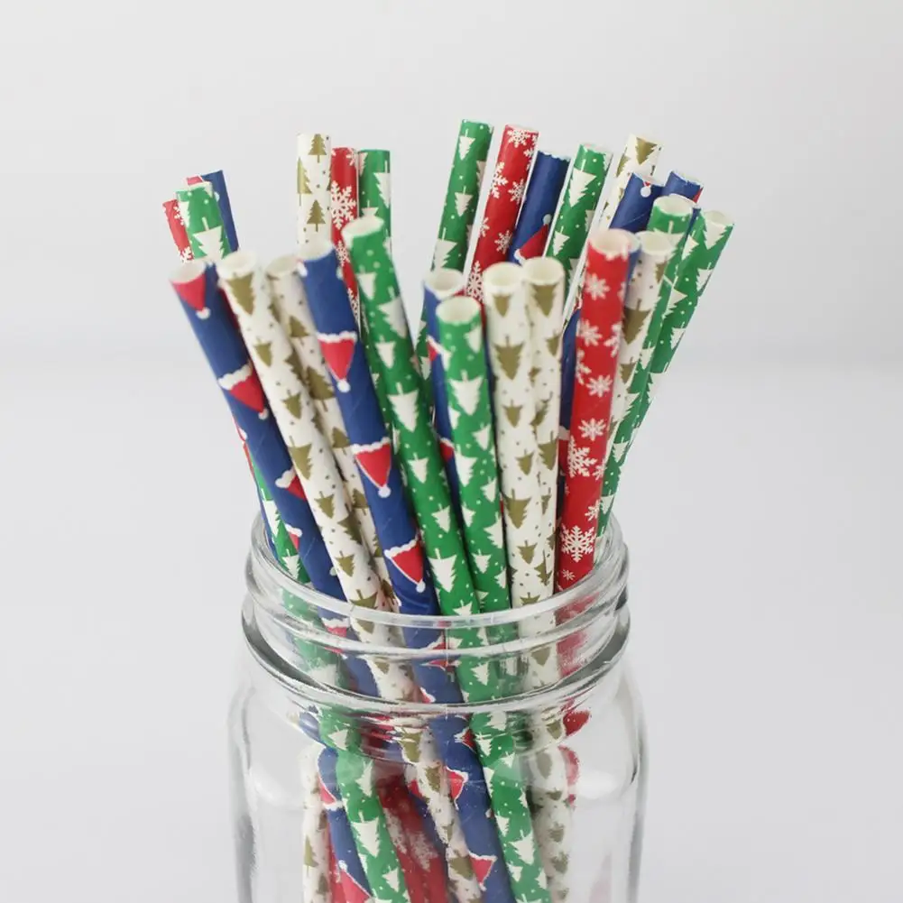 

100 шт./компл. рождественский стиль яркие цветные соломинки для напитков бумажные одноразовые питьевые соломинки для воды для дома