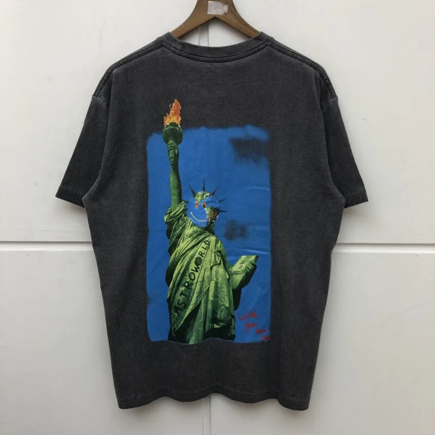 Футболка мужская с надписью статуя свободы тенниска из хлопка круглым вырезом в