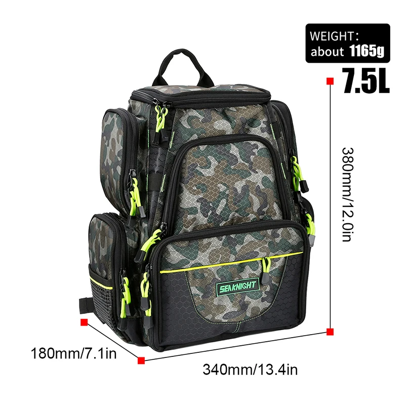 BAG ONLY SeaKnight SK004 Large Fishing Bag 1000D Nylon 41*44*20cm MultiFunction Breathable Army Green Big Outdoor Fishing Tackle 2 Layers - Цвет: BAG ONLY