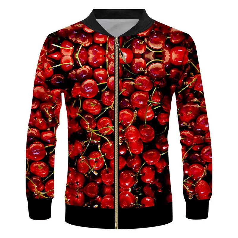 Мужская куртка на молнии с 3D принтом красная изображением вишни забавная унисекс