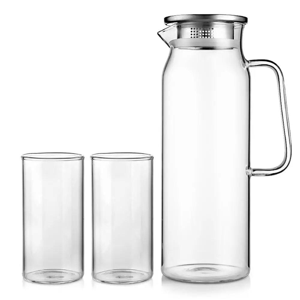 2 Cups add Pitcher Стеклянный Горшок для воды с ситечком из нержавеющей стали Mlilk кувшин стеклянный кувшин питьевой чайник бутылка для воды стакан банка 1.7л для дома - Цвет: 2 Cups add Pitcher