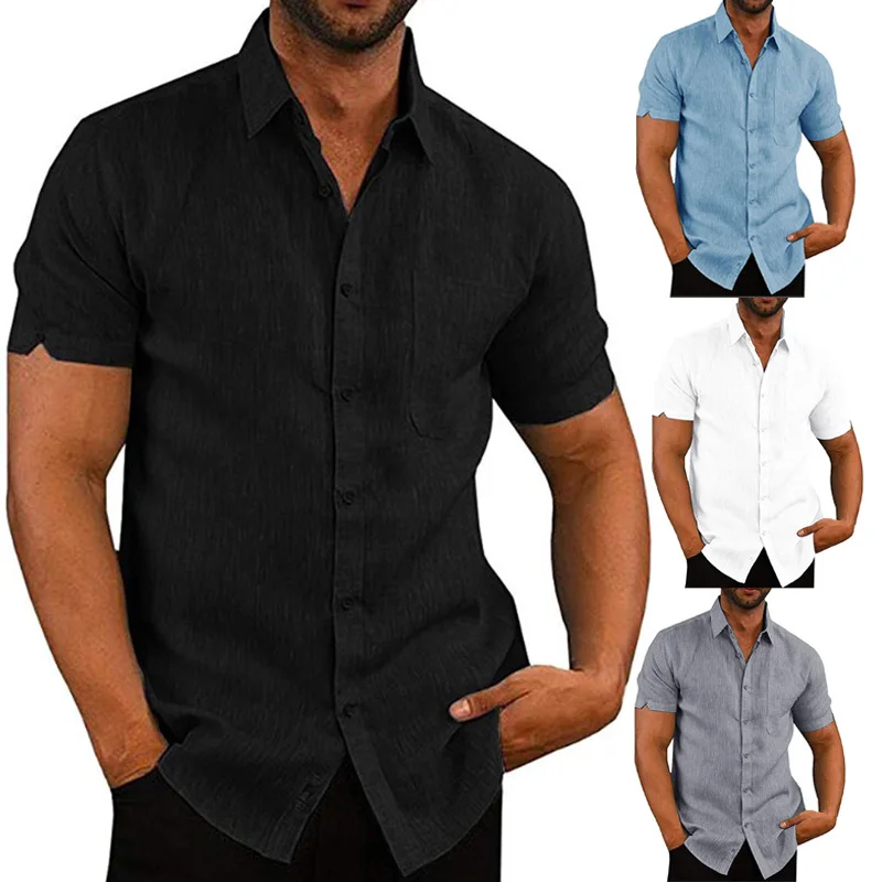 

Mens Linen Blouse Short Sleeve Baggy Buttons Summer Solid Comfortable Pure Cotton And Linen Casual Loose Holiday Shirts Tee Tops