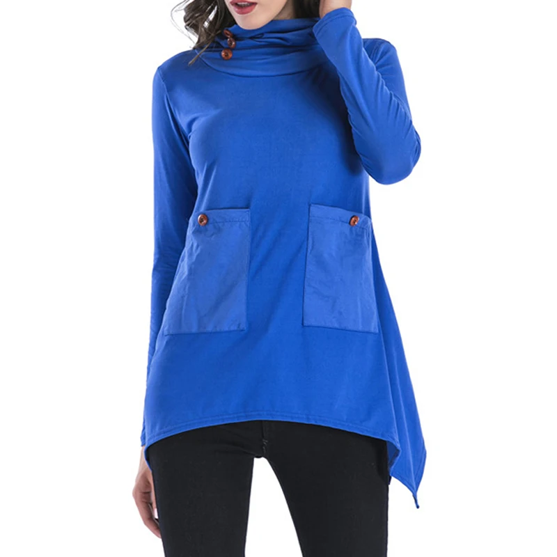 Свободная Длинная толстовка с длинным рукавом и высоким воротником женская