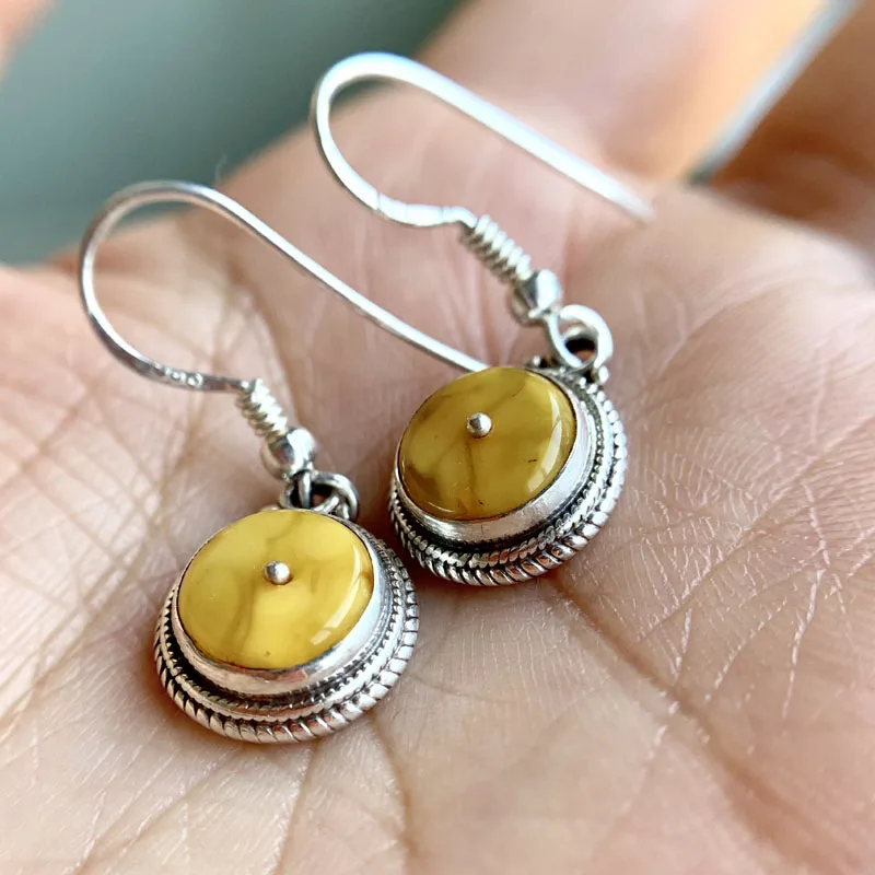 

Nepal Ethnic Style Silver Accessories Handmade 925 Sterling Silver Inlaid Natural Opal Beeswax Amethyst Topaz Earrings