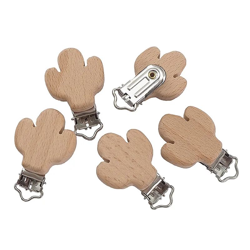 Chenkai-Pinzas de madera para chupete de Cactus, juguete sensorial para la dentici&oacute;n, para beb&eacute;, ecol&oacute;gico, org&aacute;nico, DIY, 5 uds.-0