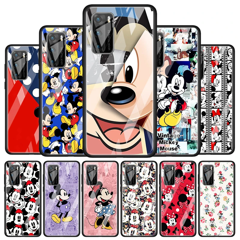 

Mickey Mouse cartoon cute for Huawei P40 P30 Pro Plus P20 P10 Lite P Smart Z 2021 2020 2019 Luxury Tempered Glass Phone Case