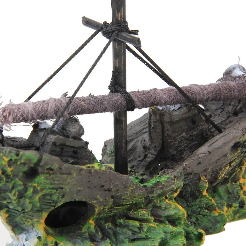 Resin Home Aquarium Ornament Wreck Sunk Ship Sailing Boat Destroyer Fish Tank Decoration | Дом и сад