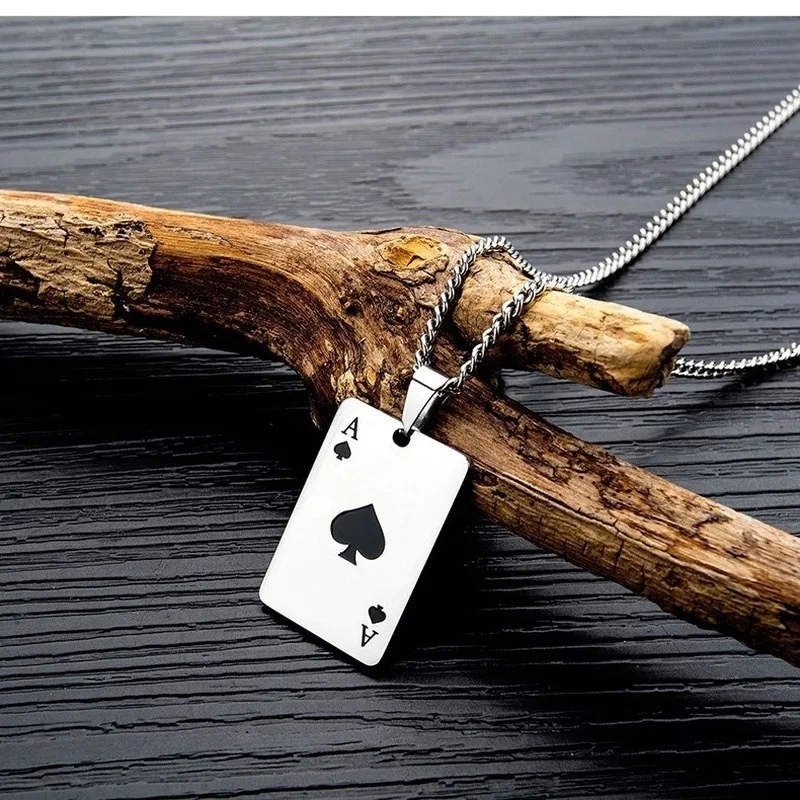 Мужское и женское ожерелье Lucky Ace of Spades из нержавеющей стали серебряный цвет