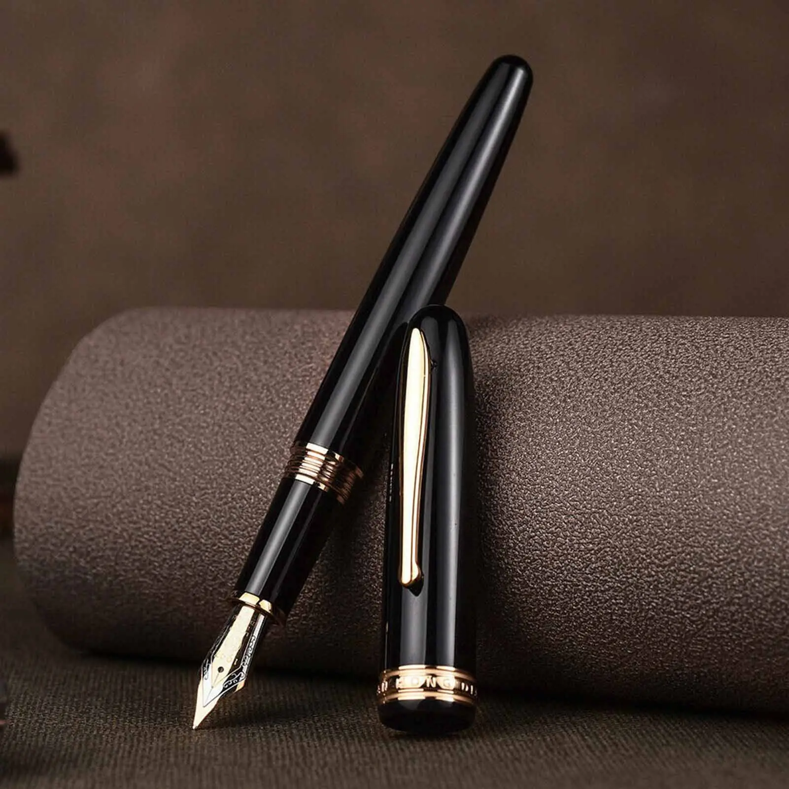 Hongdian-pluma estilogr&aacute;fica de resina 1841, iridio EF/F 14K oro EF/F rojo/Negro, pluma de regalo-1