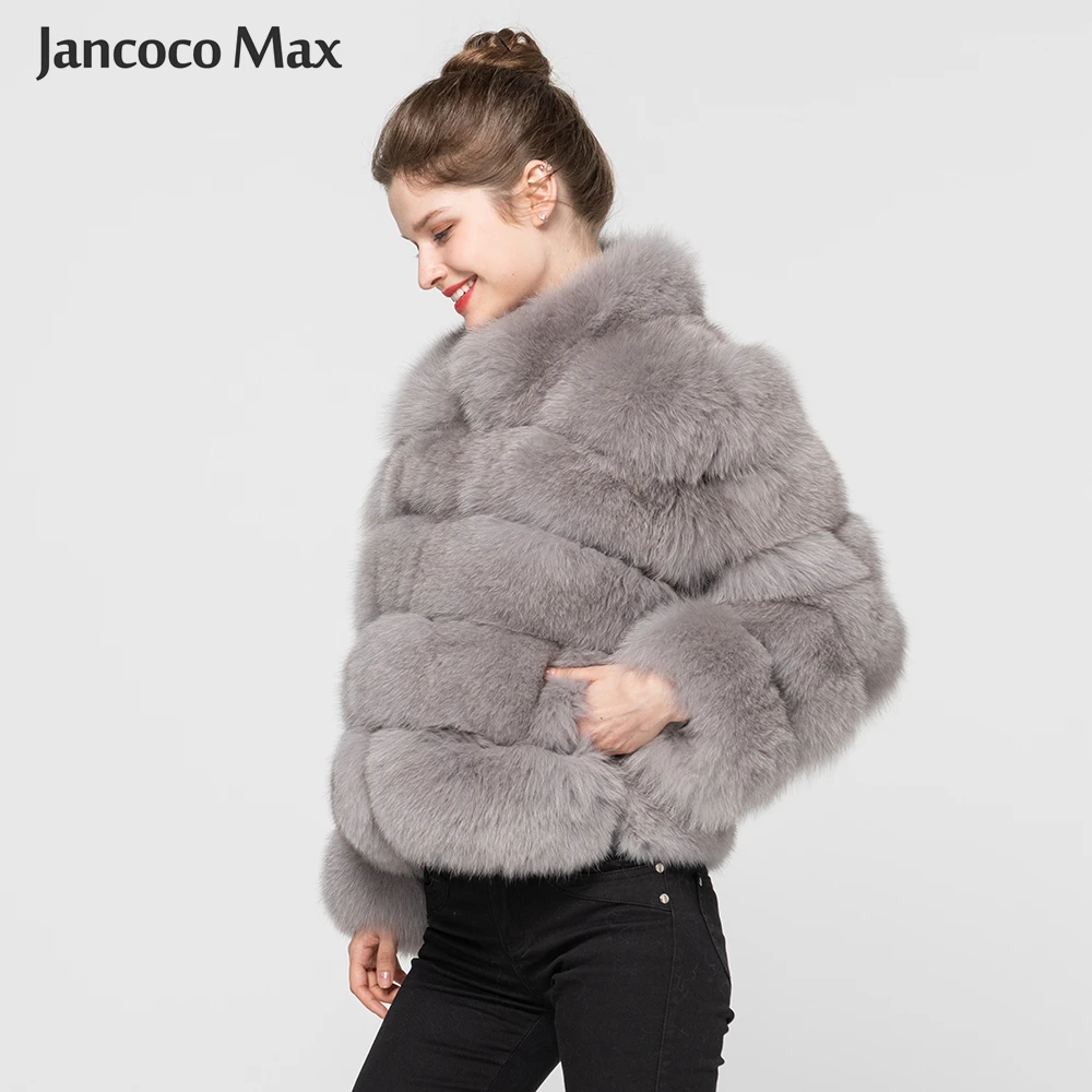 Jancoco Max новое зимнее плотное теплое Женское пальто с воротником из натурального Лисьего меха, 5 рядов, высокое качество, Меховая куртка, модное пальто S7194