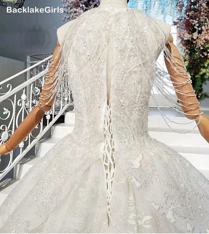 2020 сексуальное свадебное платье без рукавов с вырезом на шее и бисером длинным