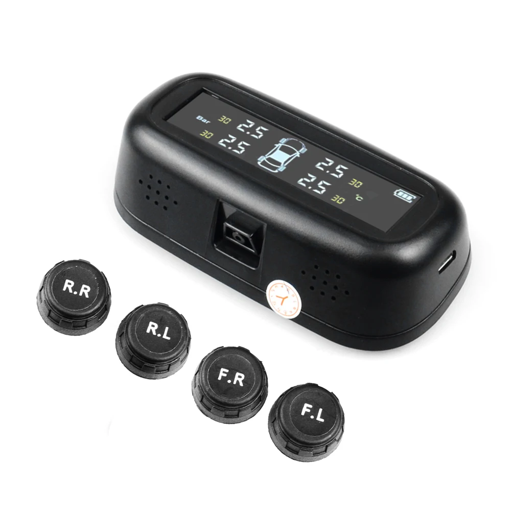 Солнечная энергия умный автомобиль TPMS система контроля давления в шинах цифровой ЖК-дисплей автоматическая система охранной сигнализации с датчиками